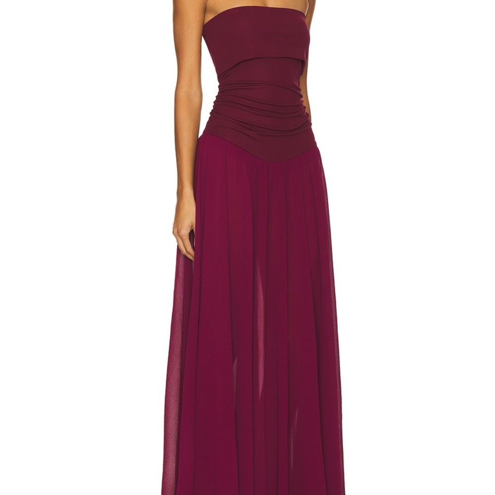Camila Coelho Red Ruched Strapless Gown